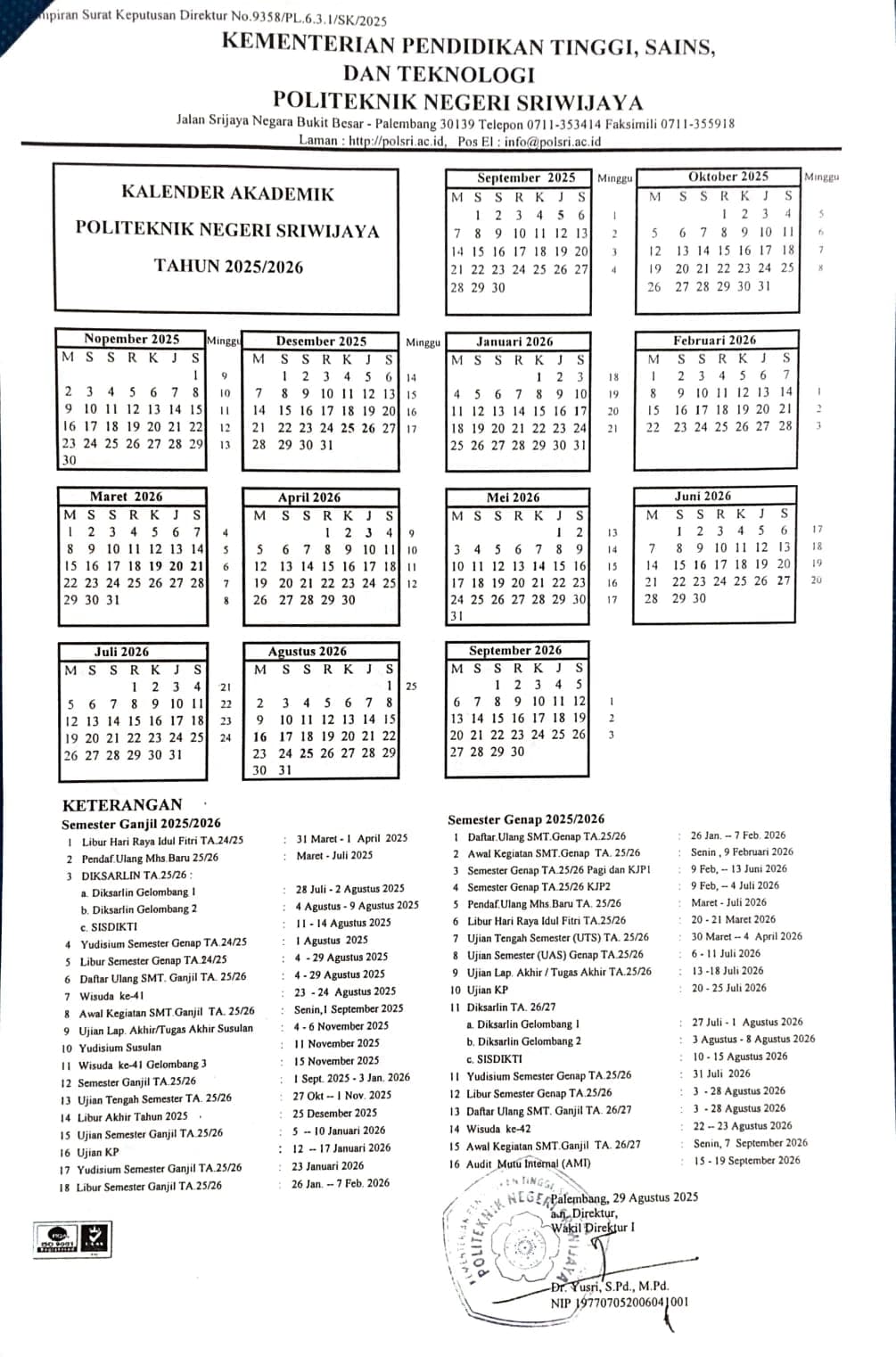 Kalender Akademik TA 2025/2026